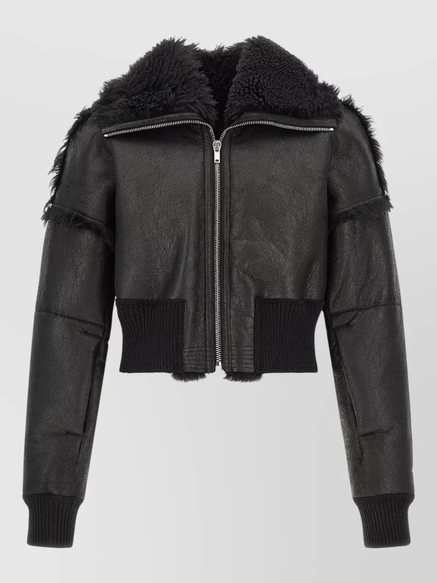 Rick Owens leather cropped bomber jacket