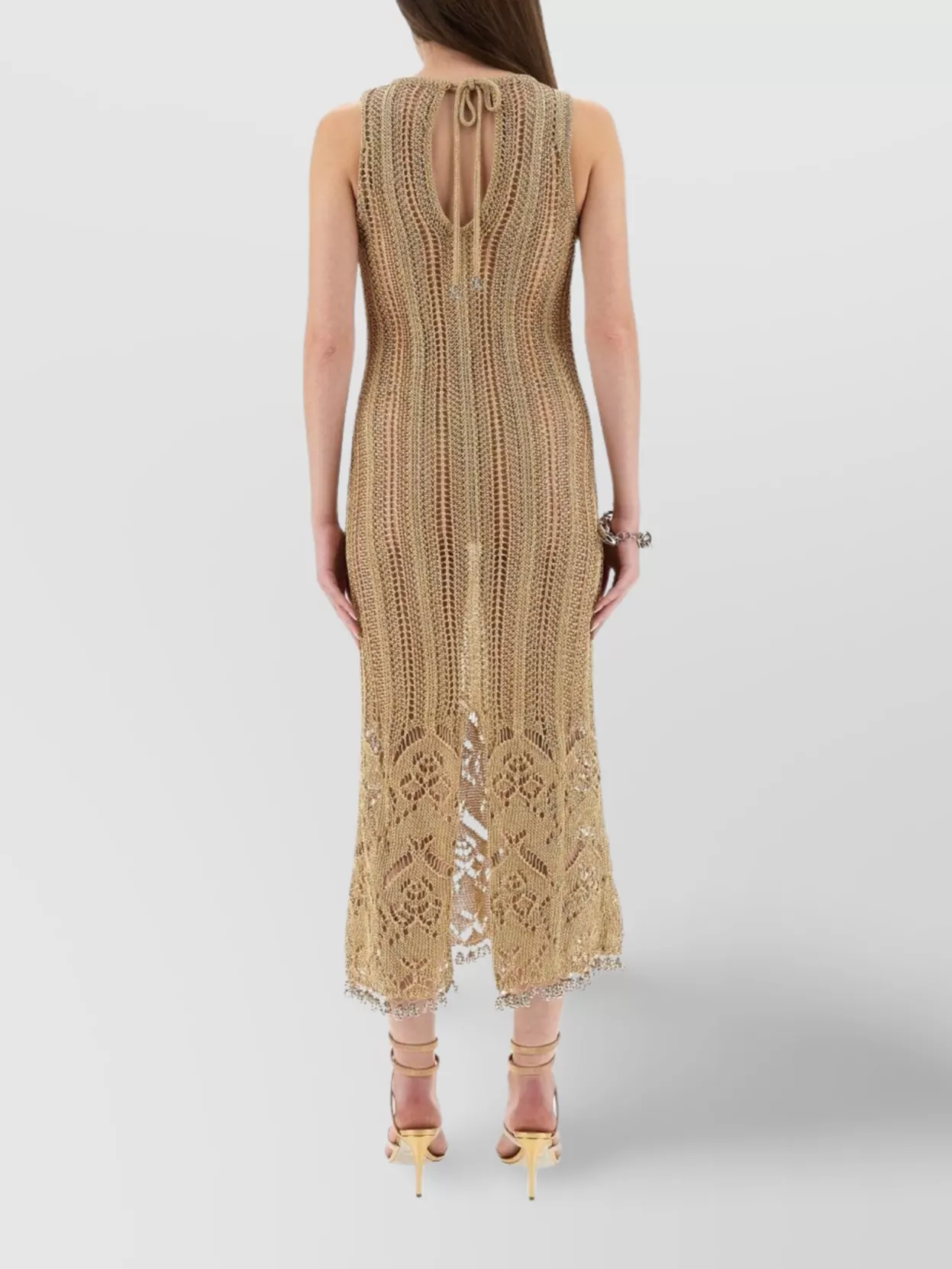 Paco Rabanne Sleeveless Crochet Dress Metallic Embellishments