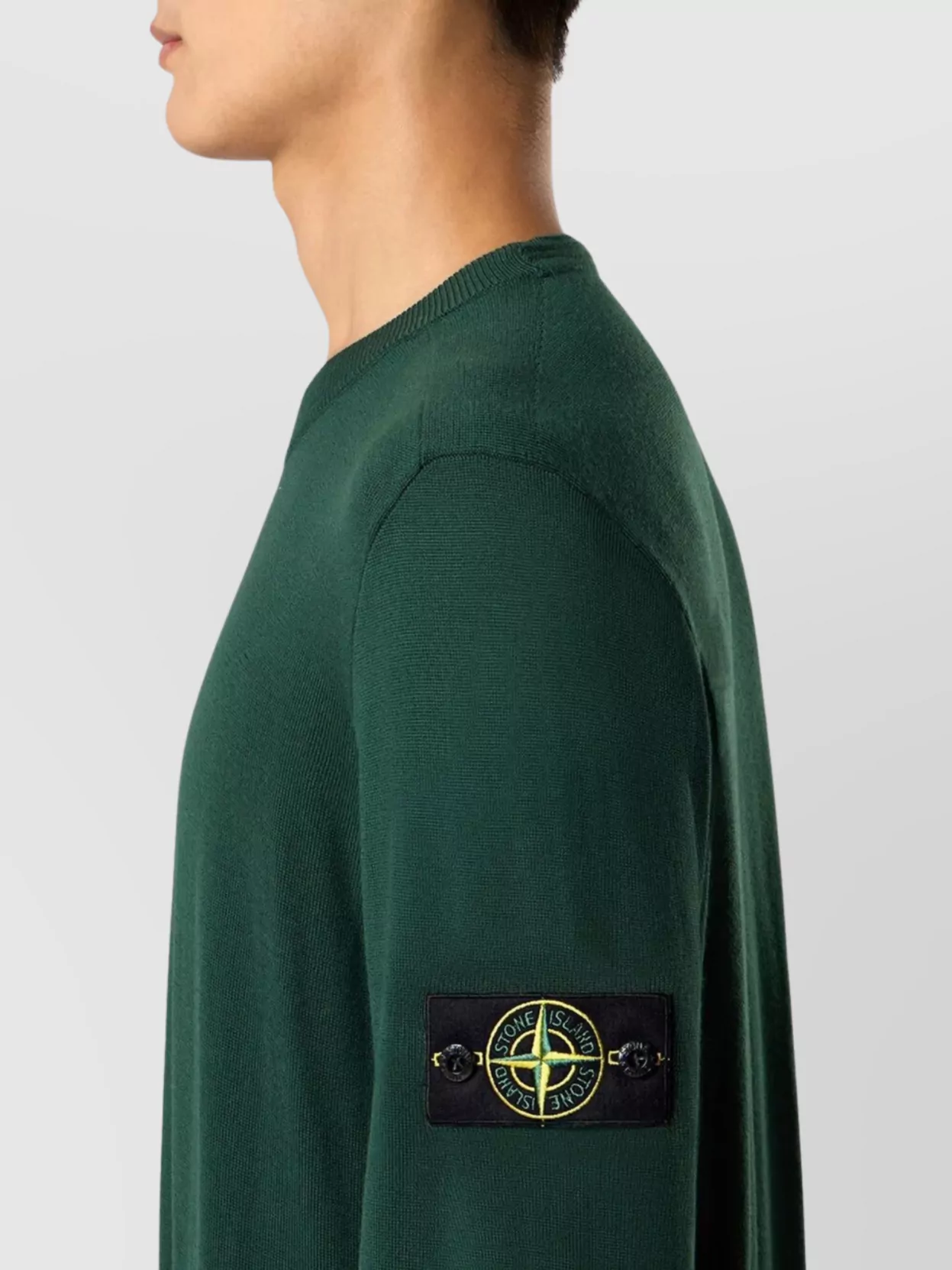 Stone Island Crewneck Jumper With Raised Stitch Details In Green