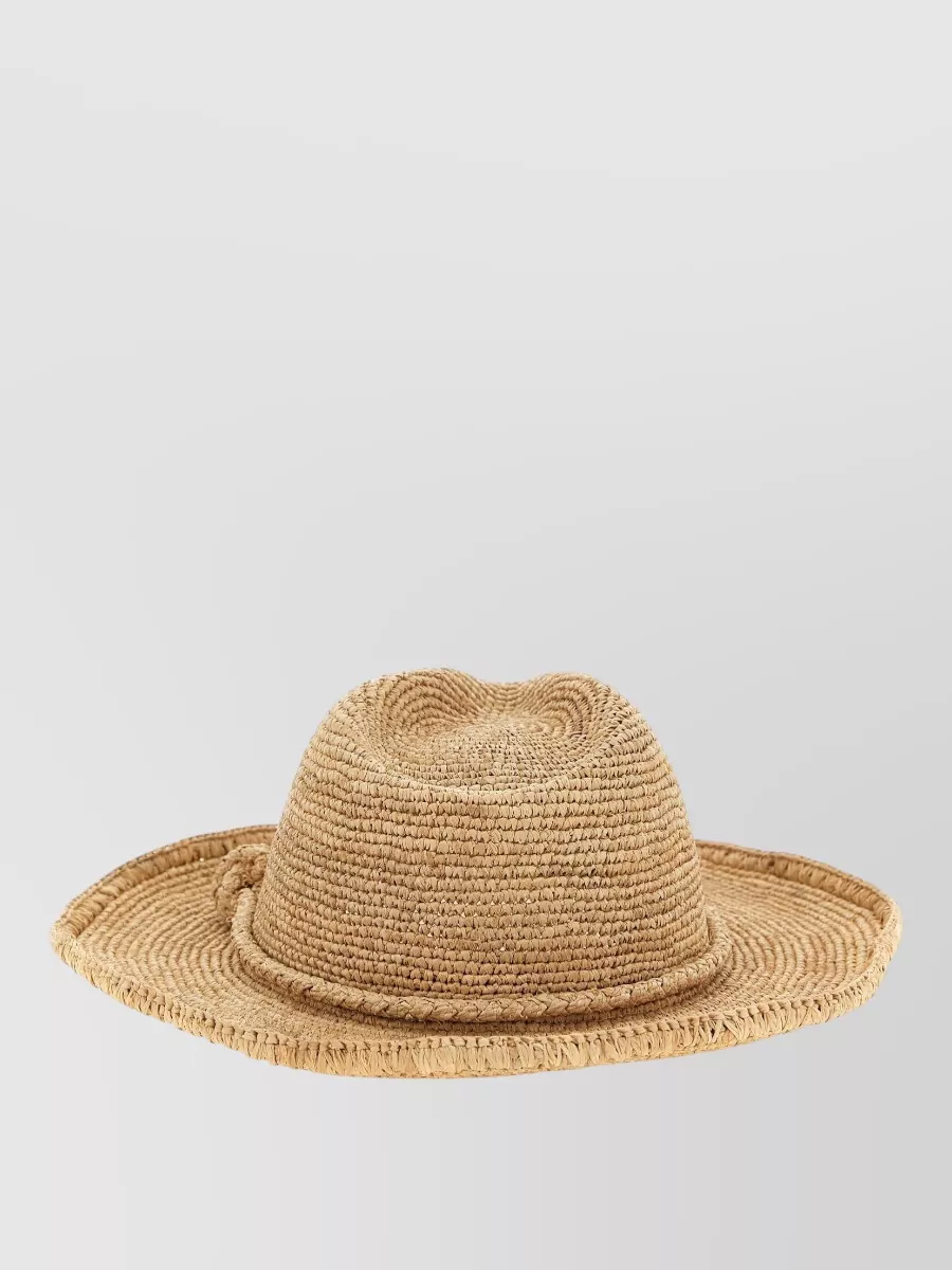 Ibeliv Raffia Leather Woven Wide Brim Sun Hat