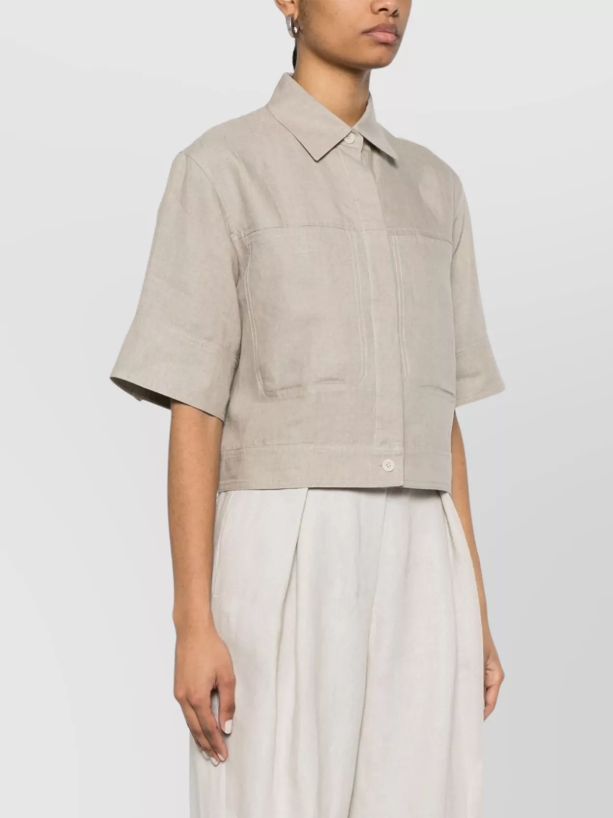 Max Mara Casual Collared Cropped Top With Front Pockets