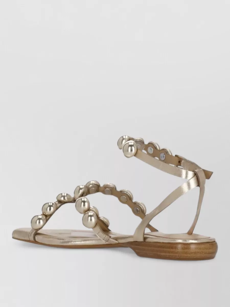 Ash Leather Studded Flat Sandals