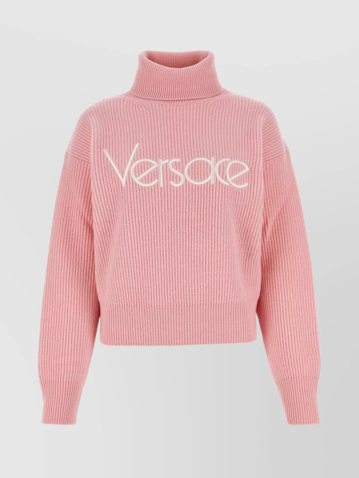 Shop Versace Textured Wool Knit Turtleneck Sweater In Pastel