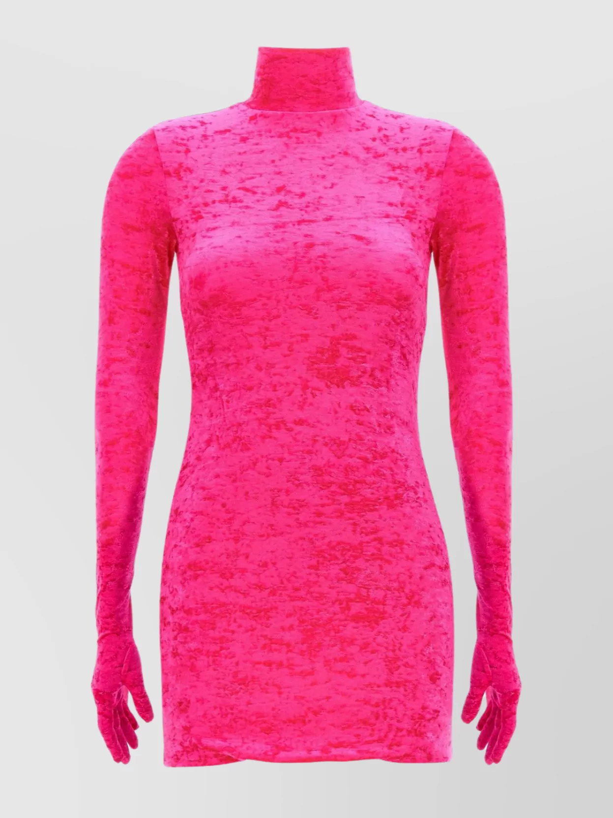 Vetements Velvet High Neck Mini Dress With Thumb Holes In Pink