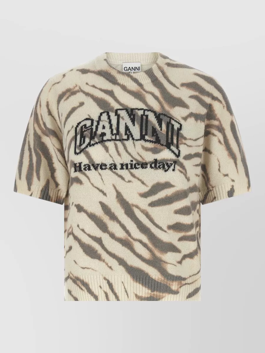 Ganni Wool logo intarsia striped t-shirt