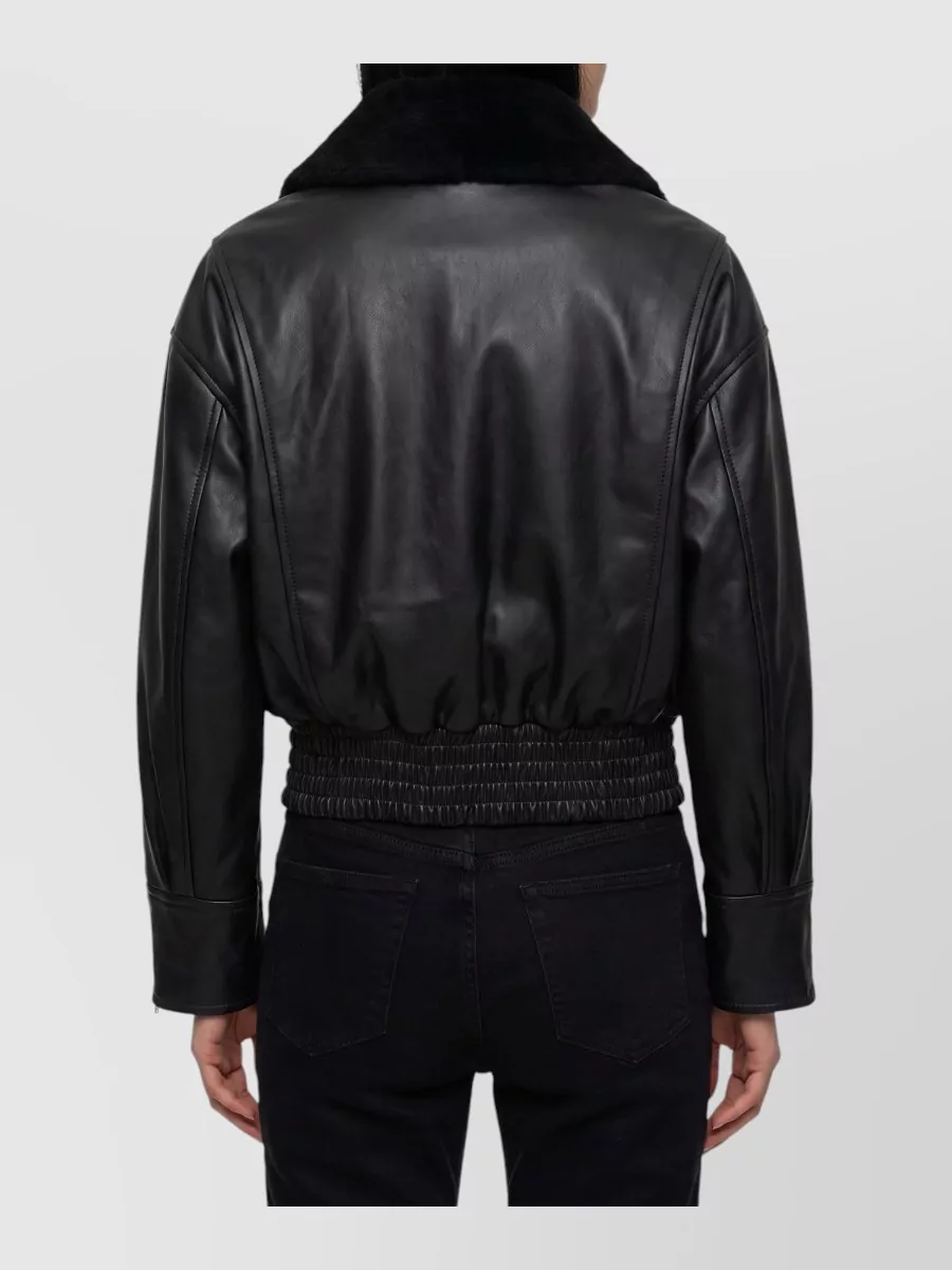 Ivy Oak Lambskin Fur Collar Bomber Jacket
