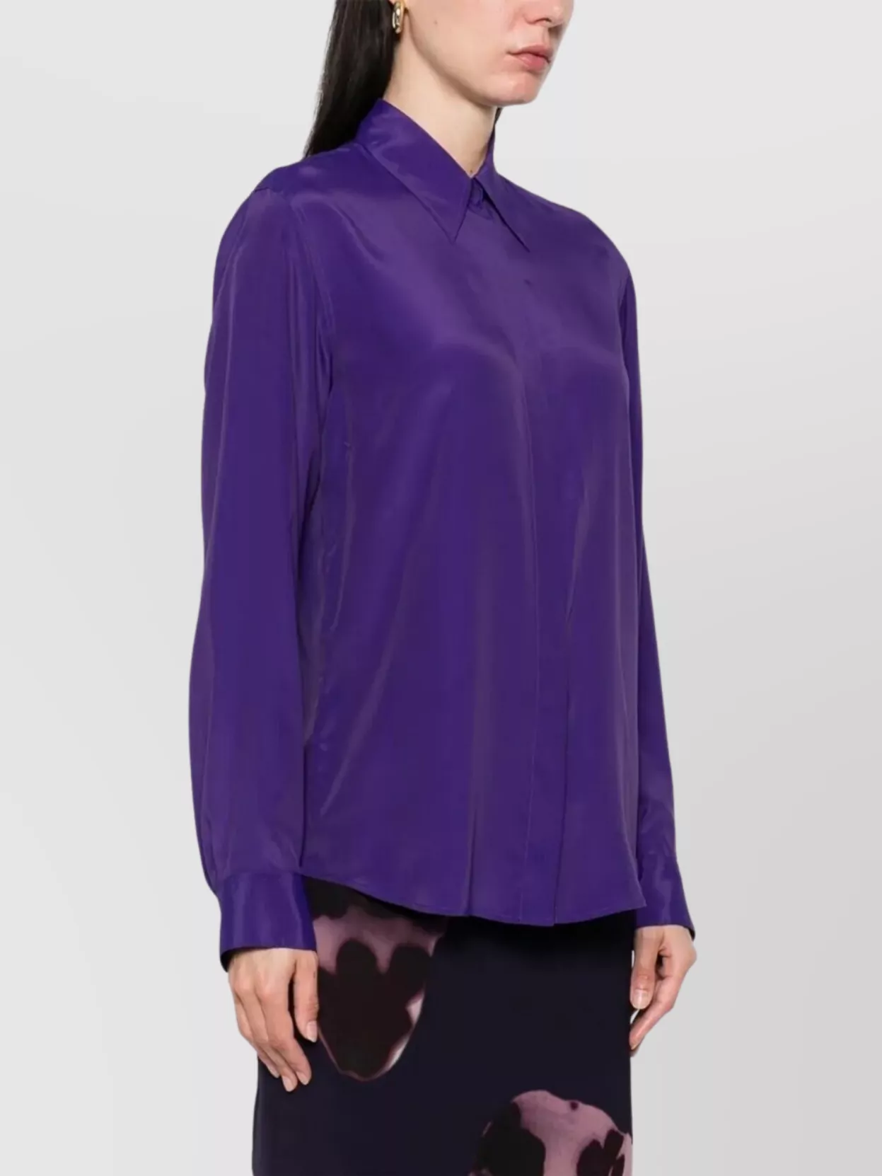 Shop Dries Van Noten Satin Pointed Collar Long Sleeves Shirt