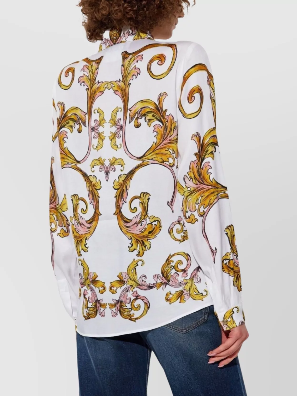 Shop Versace Jeans Couture Baroque Print Collared Shirt With Curved Hem