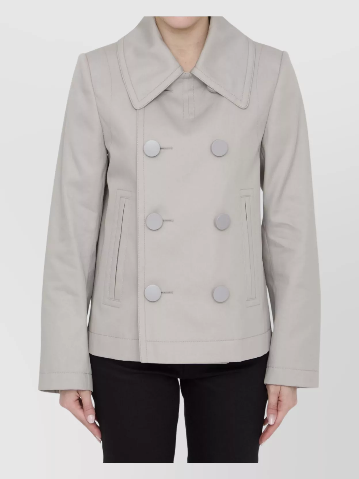 Bottega Veneta Peacoat Double-breasted Wide Collar Jacket In Gray