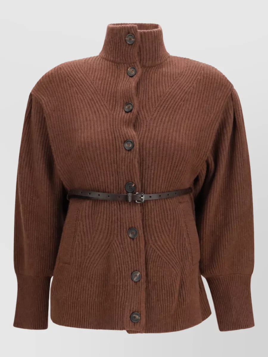 Brunello Cucinelli cashmere silk high neck belted cardigan