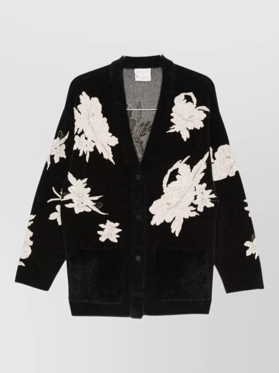 Forte Forte Floral-Embroidered Brushed V-Neck Cardigan