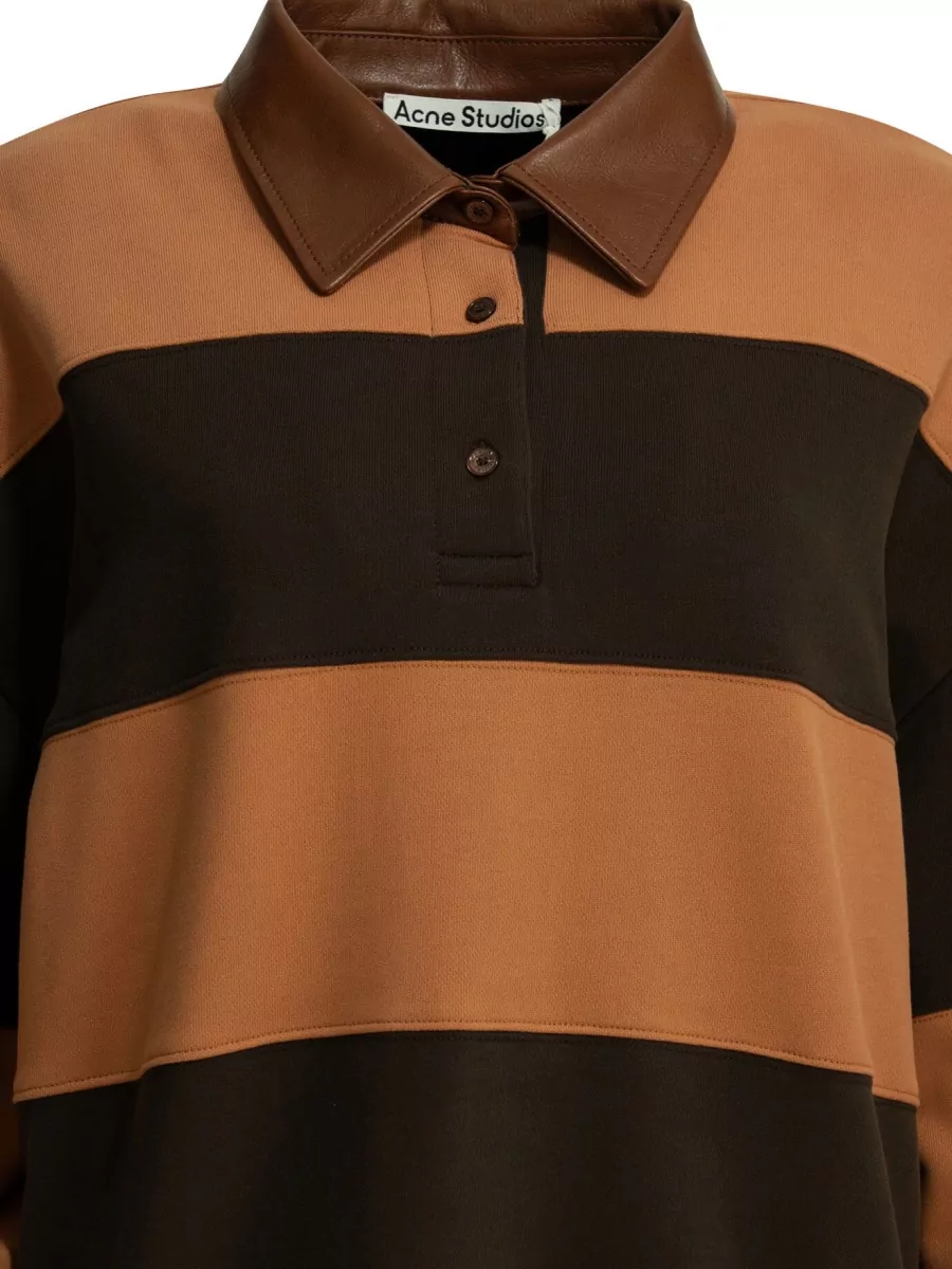 Acne Studios Striped Cotton Long-Sleeve Polo Top