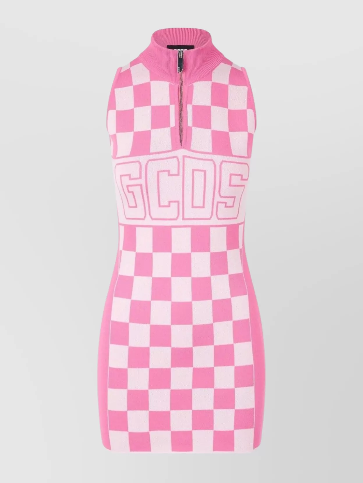 Gcds Half Zip Mini Dress With Checked Print