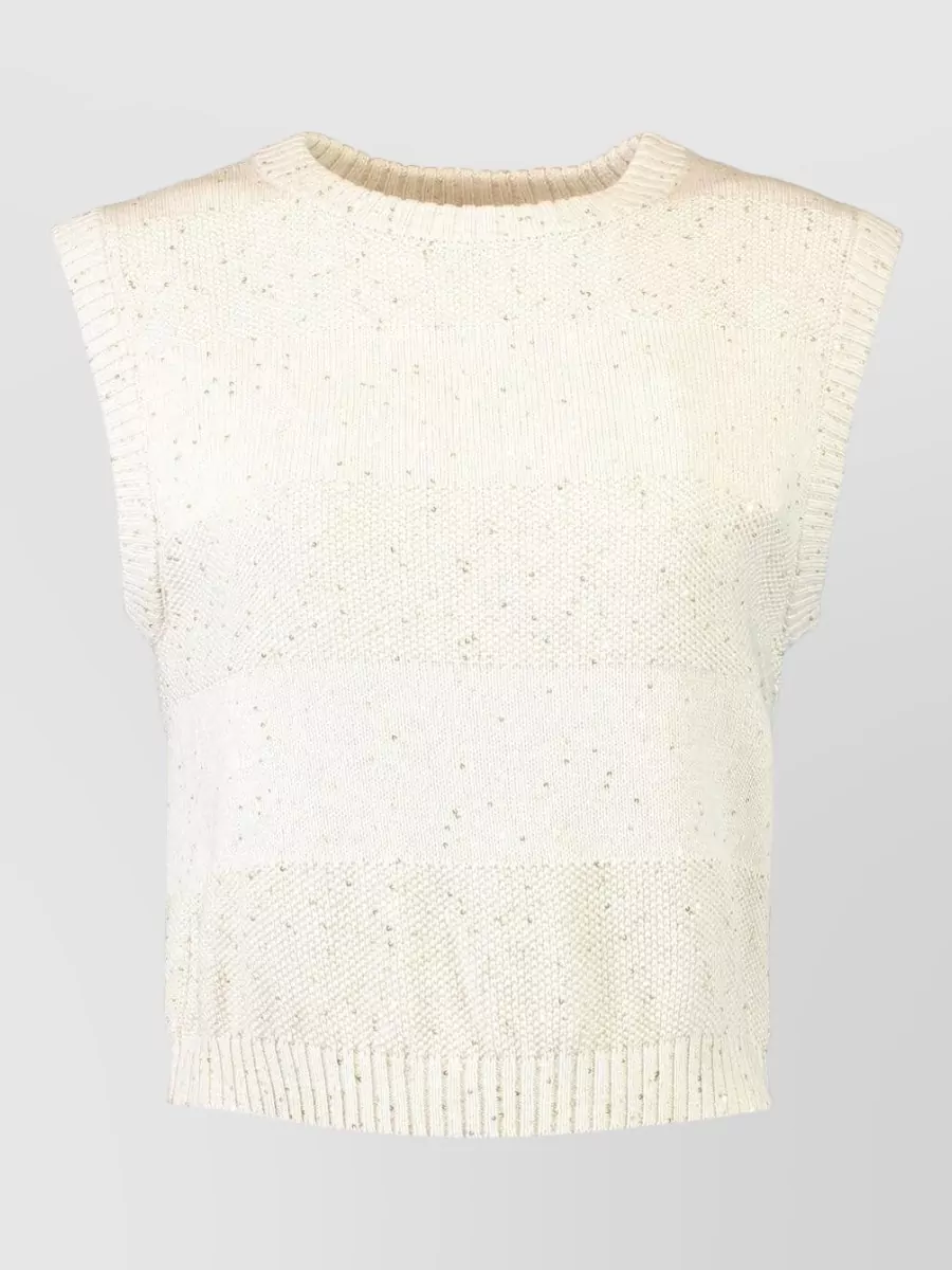 Brunello Cucinelli Striped cropped sleeveless knitted top