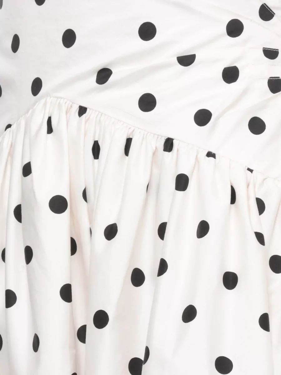 Self-Portrait Cotton Polka-Dot Off-Shoulder Sweetheart Neck Sleeveless Gathered-Waist Flared Midi Dress