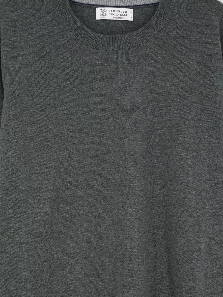 Brunello Cucinelli Cashmere Ribbed-Trim Crew-Neck Sweater