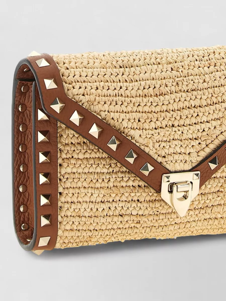 Valentino Garavani Rockstud Spike Mini Straw Clutch Bag
