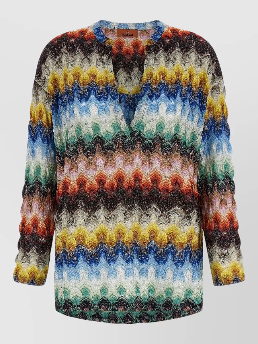 Missoni Metallic zigzag knit v-neck long-sleeve jumper