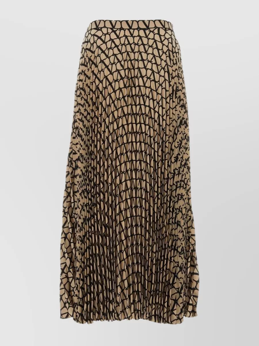 Shop Valentino Sheer Overlay Pleated Midi Skirt In Brown
