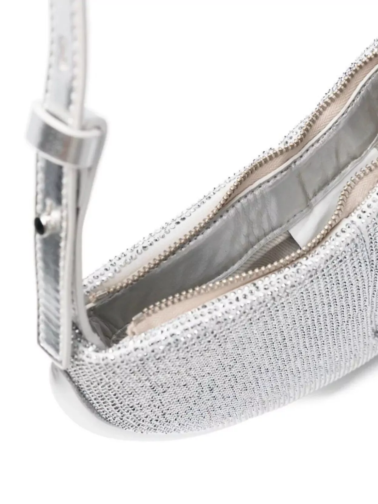 Themoirè Crystal Decorated Half-moon Clutch Bag In White