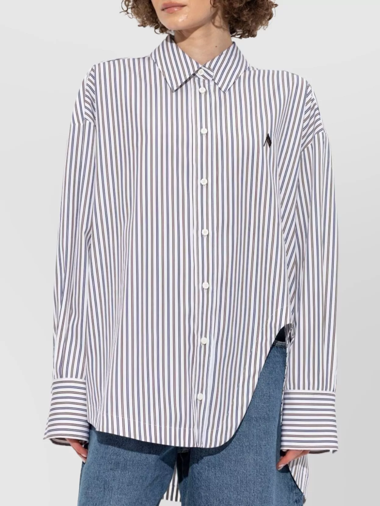 Attico Striped Cotton Shirt With Long Sleeves In Gray