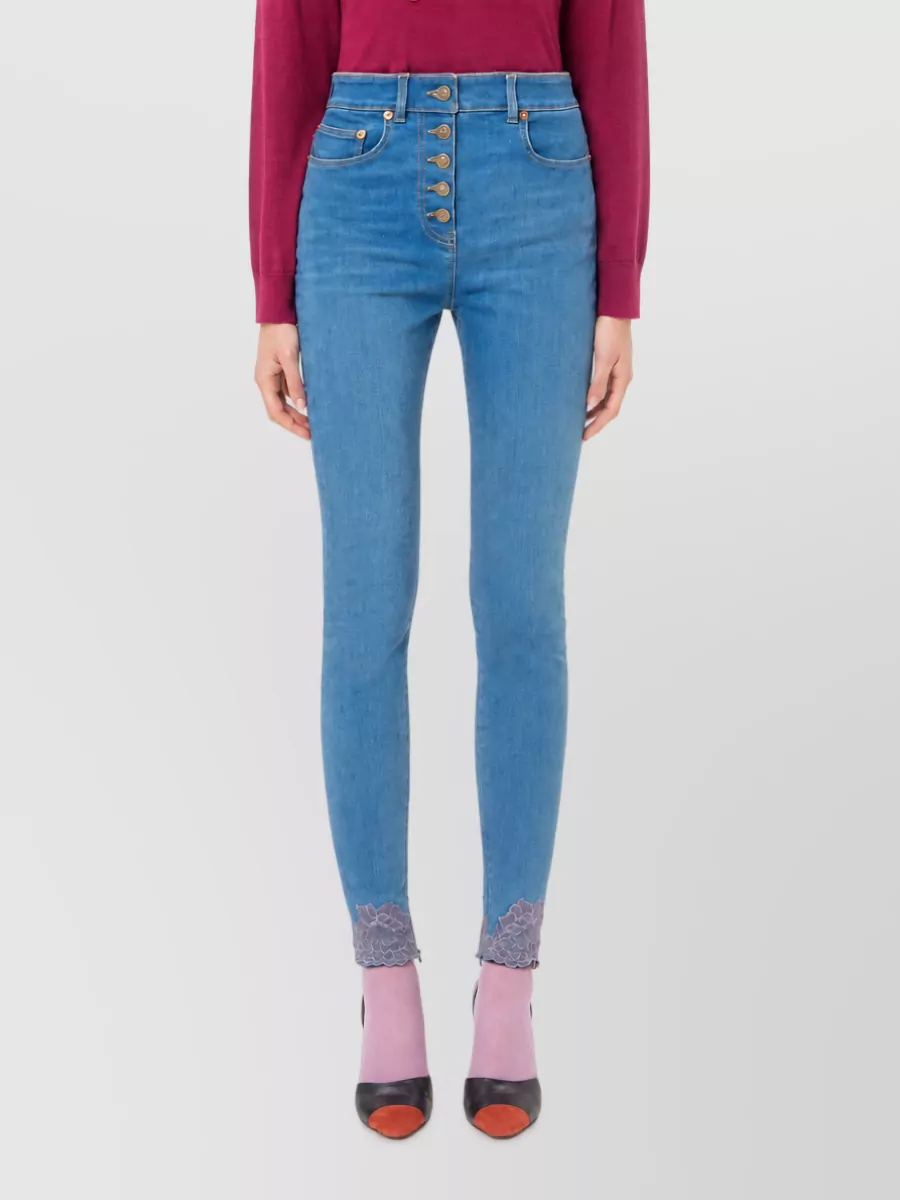 Valentino Floral-Lace Skinny Denim Jeans