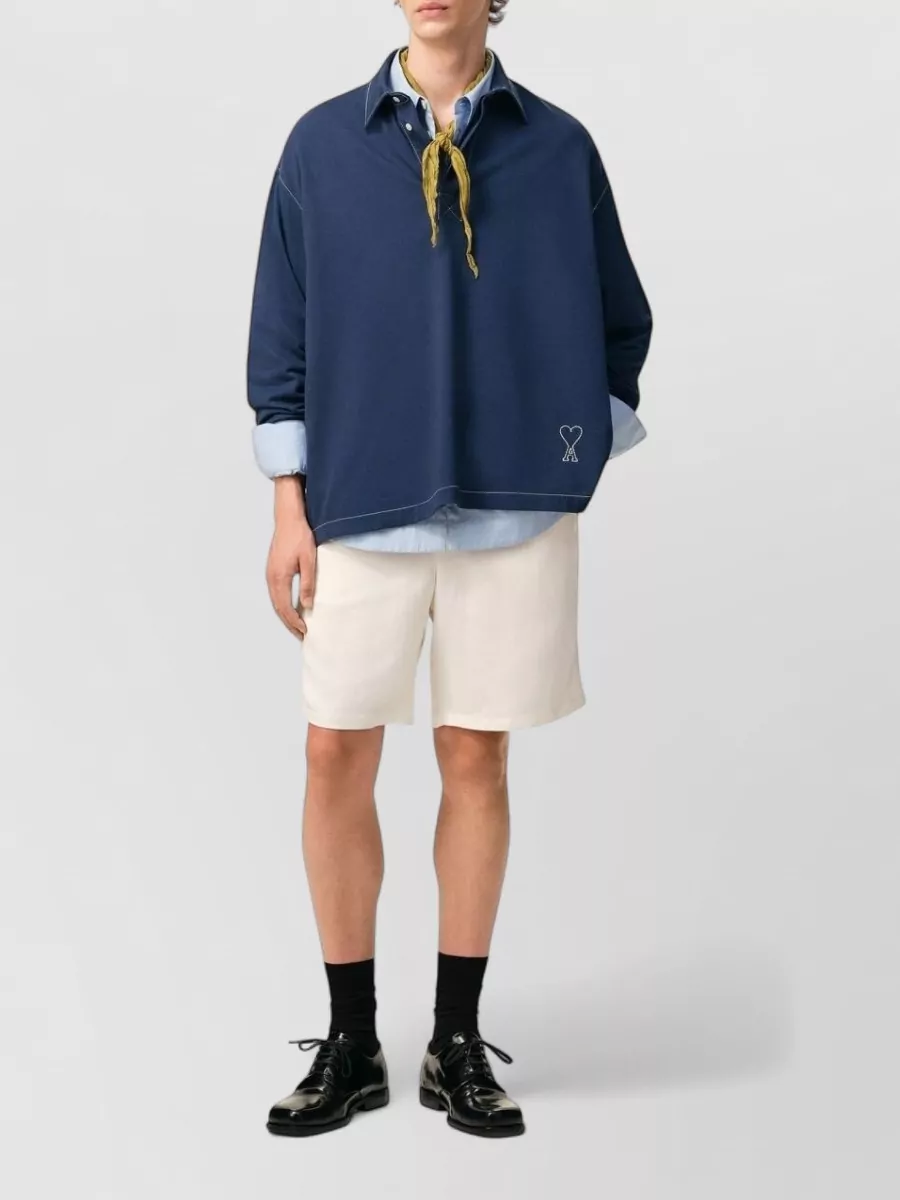 Ami Paris Cotton Long-Sleeve Polo Shirt