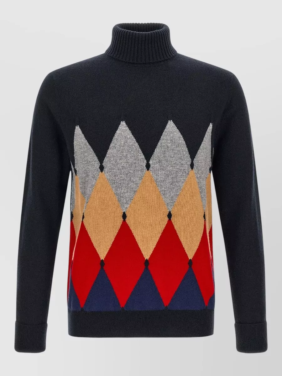 Ballantyne cashmere diamond intarsia turtleneck jumper
