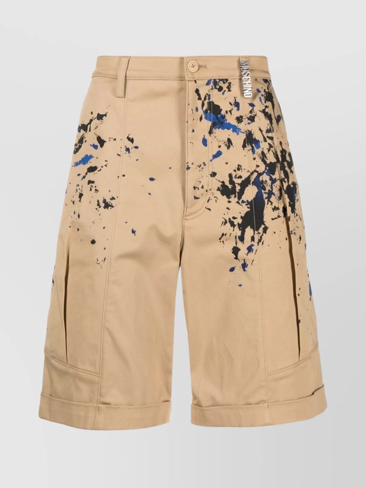 Shop Moschino Pleated Turn-up Shorts In Stretch-cotton Twill In Brown