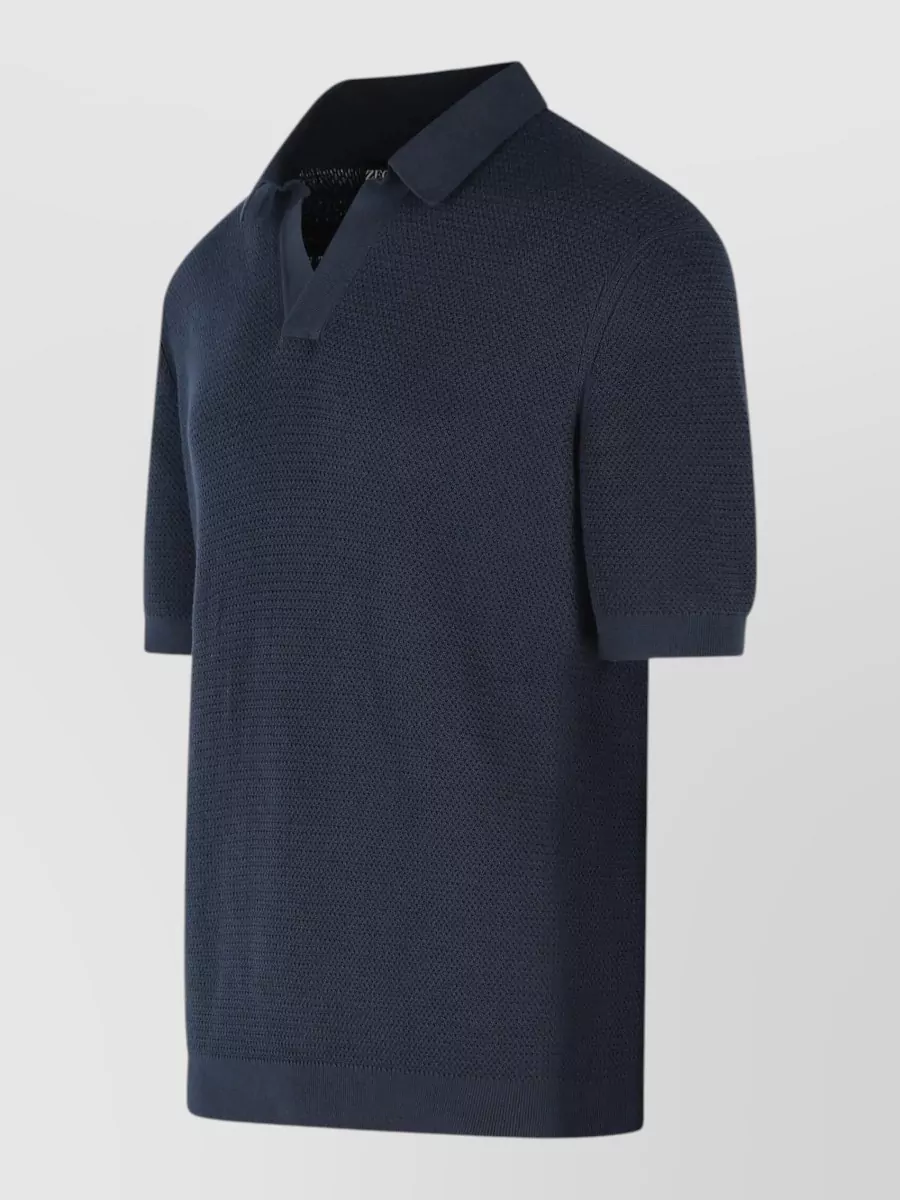 Zegna Jacquard Knit Short Sleeve Polo Shirt