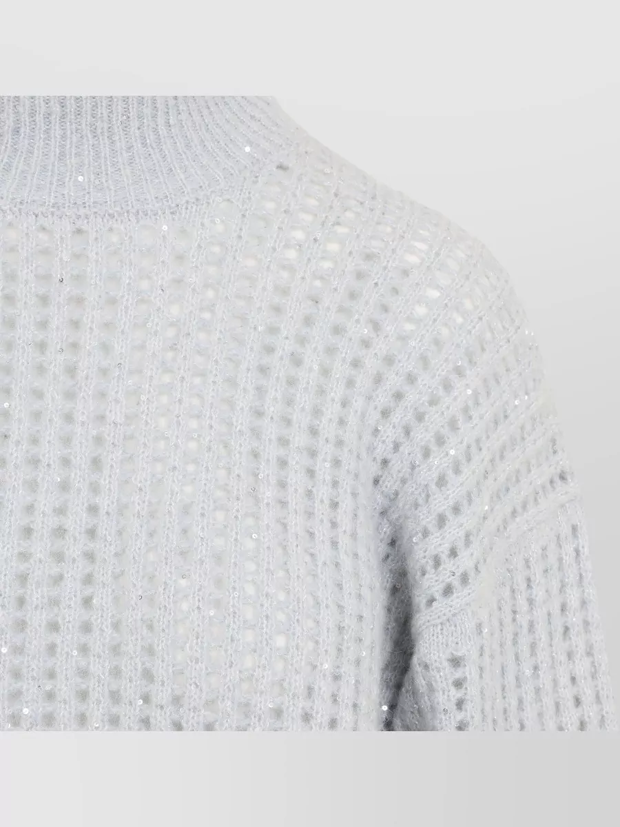 Peserico Open-Knit Sequin-Embellished Mock-Neck Sweater