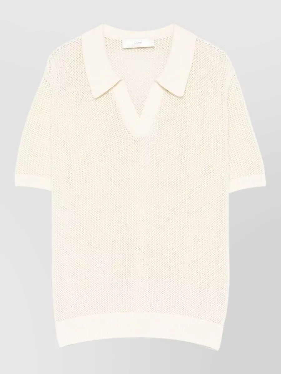 Dunst open-knit cotton and linen short-sleeve polo shirt