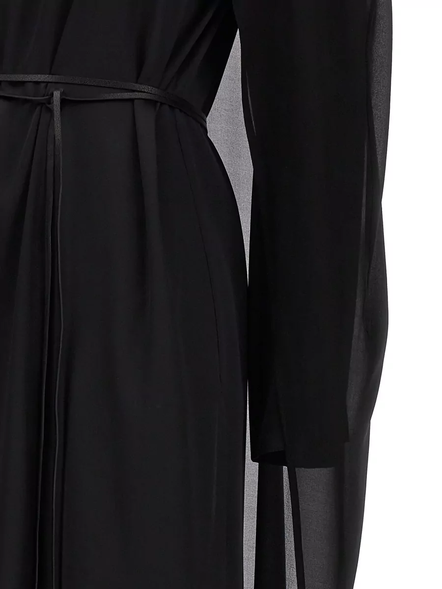 Di.la3 Pari' Silk Long-Sleeve Cape Dress