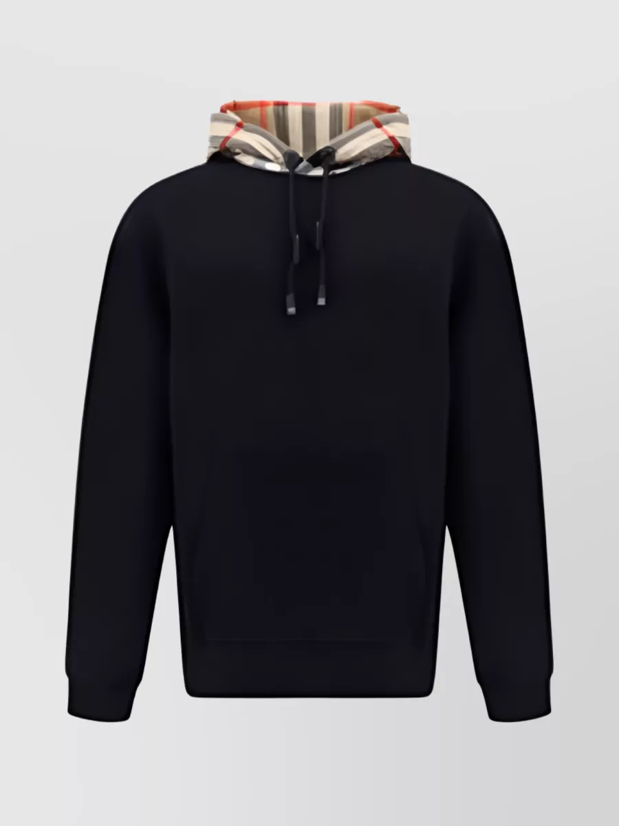 Shop Burberry Iconic Check Pattern Hooded Cotton Top In Black