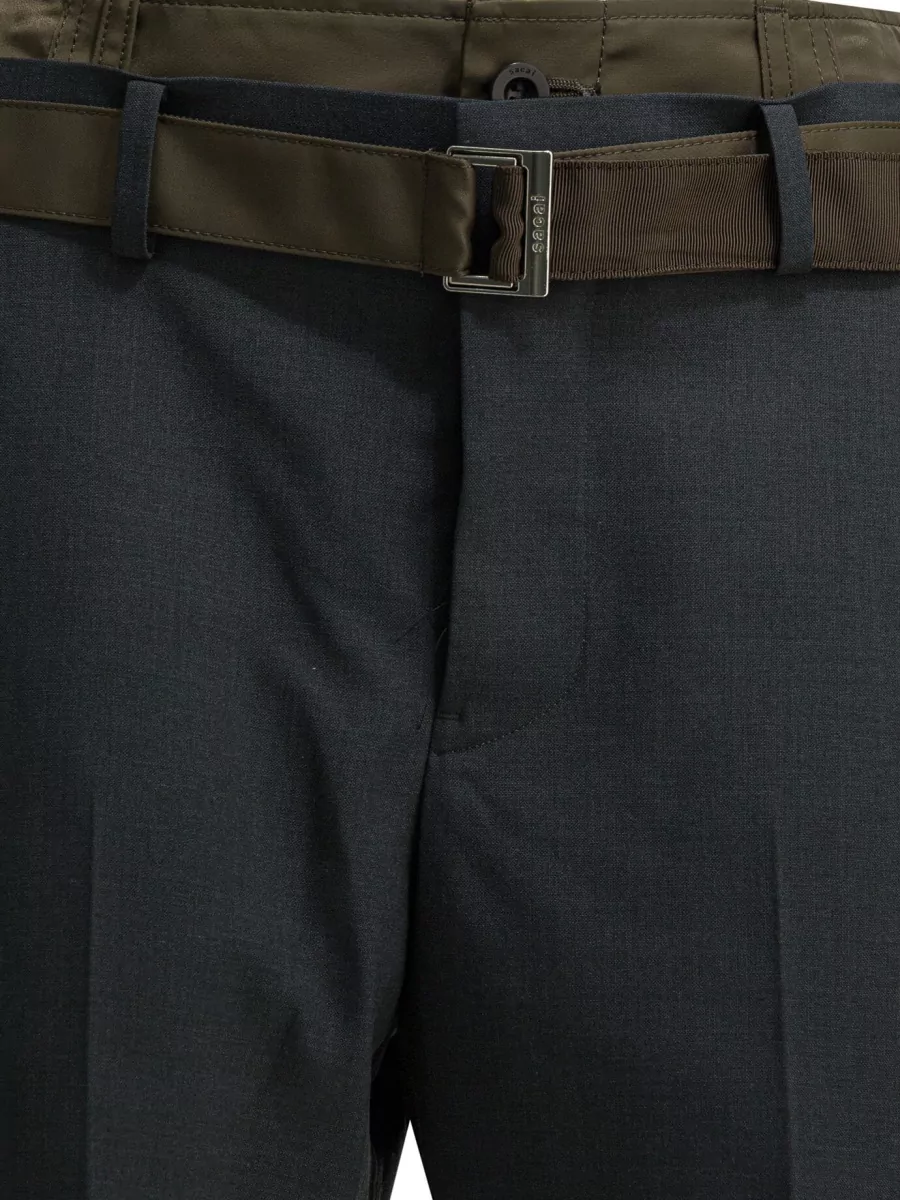 Sacai Tailored Shorts Belt Loops Back Pockets Stripe