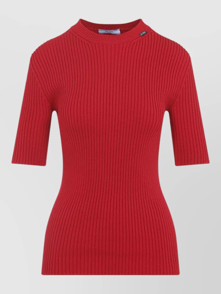 Prada ribbed virgin wool short sleeve top