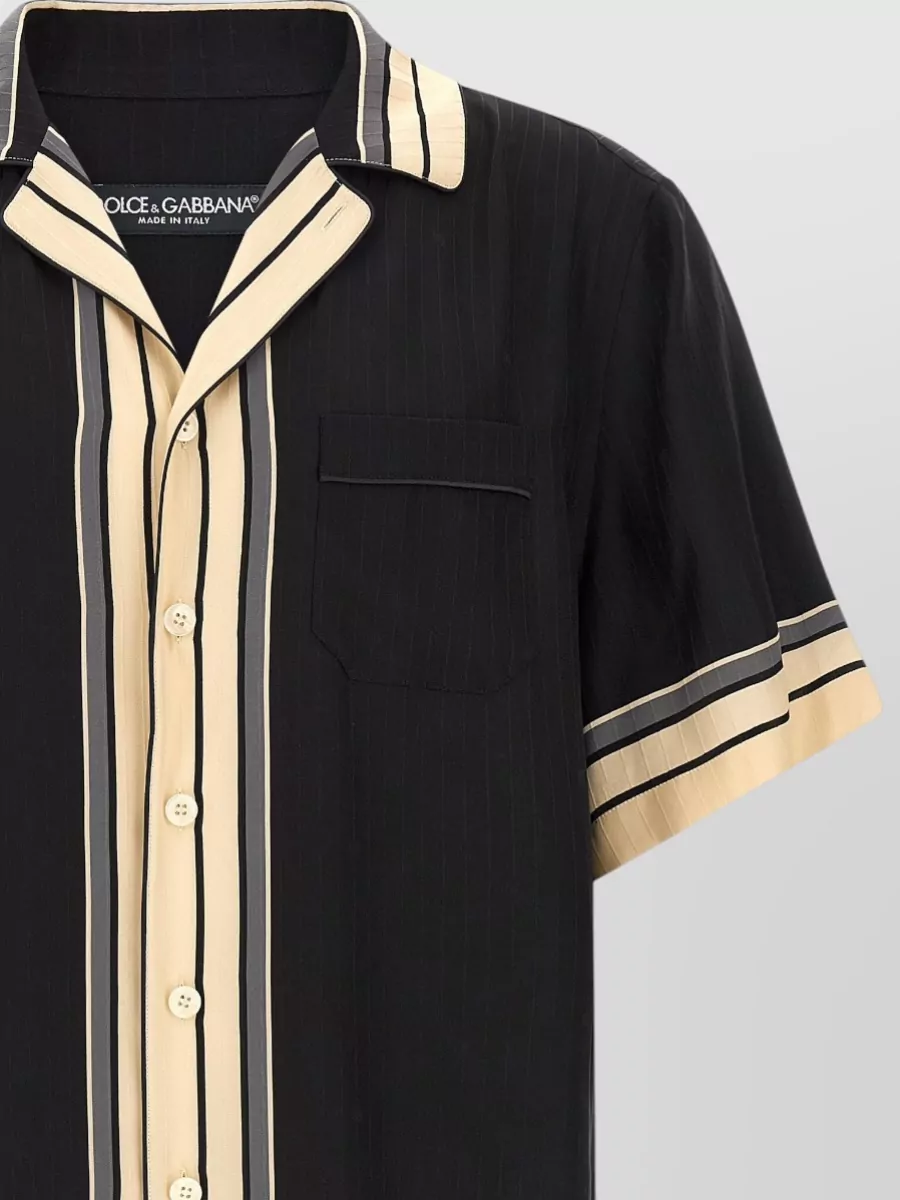 Dolce&Gabbana Hawaii Striped Shirt Notched Collar Pocket