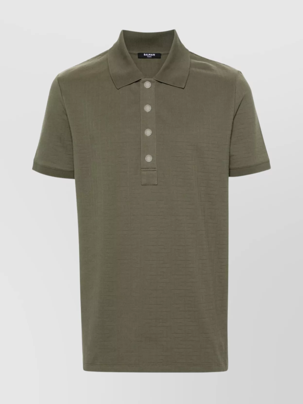 Shop Balmain Jacquard Patterned Cotton Blend Polo Shirt