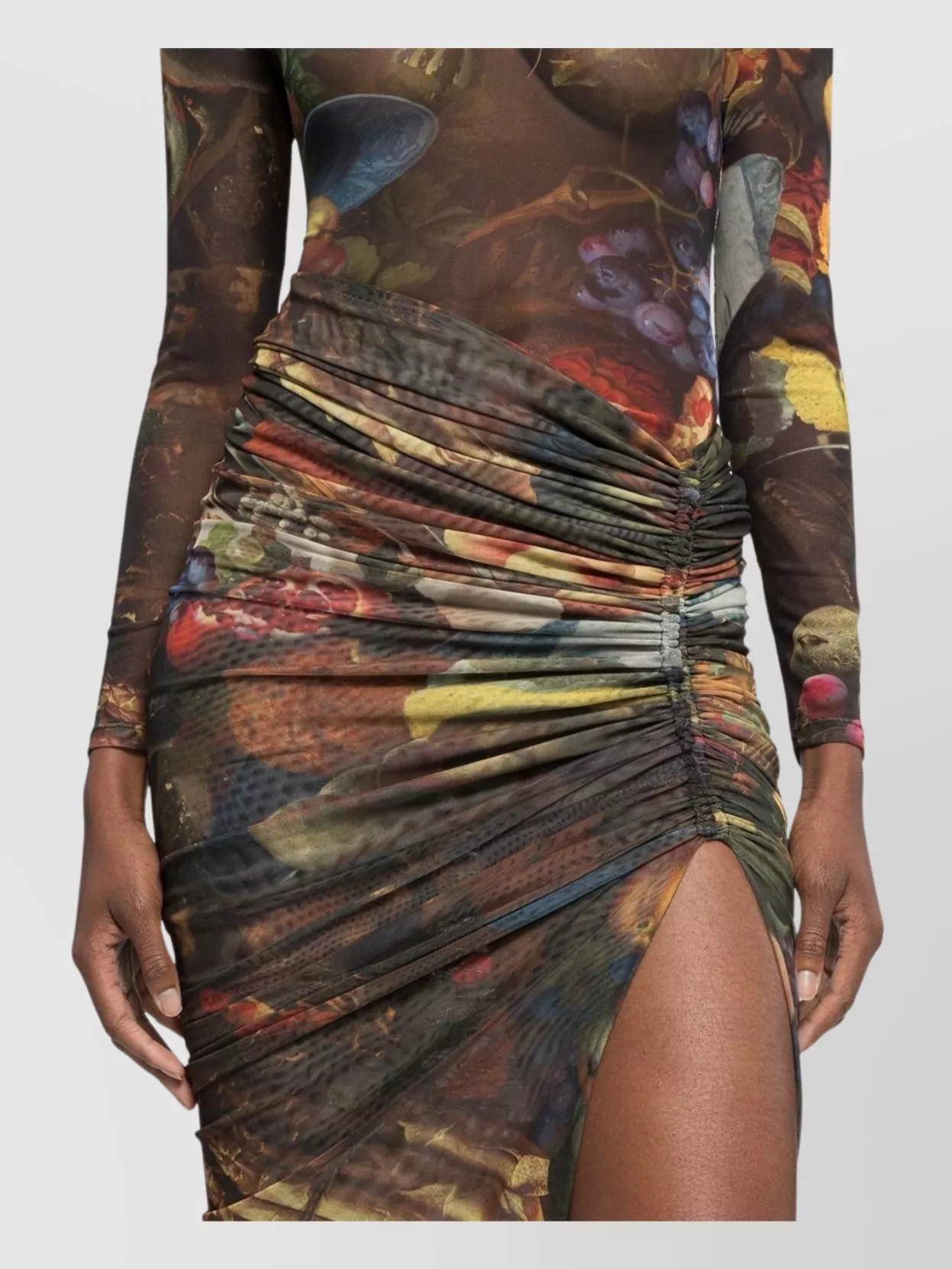 Az Factory Long Skirt With Side Slit And Fruit Print