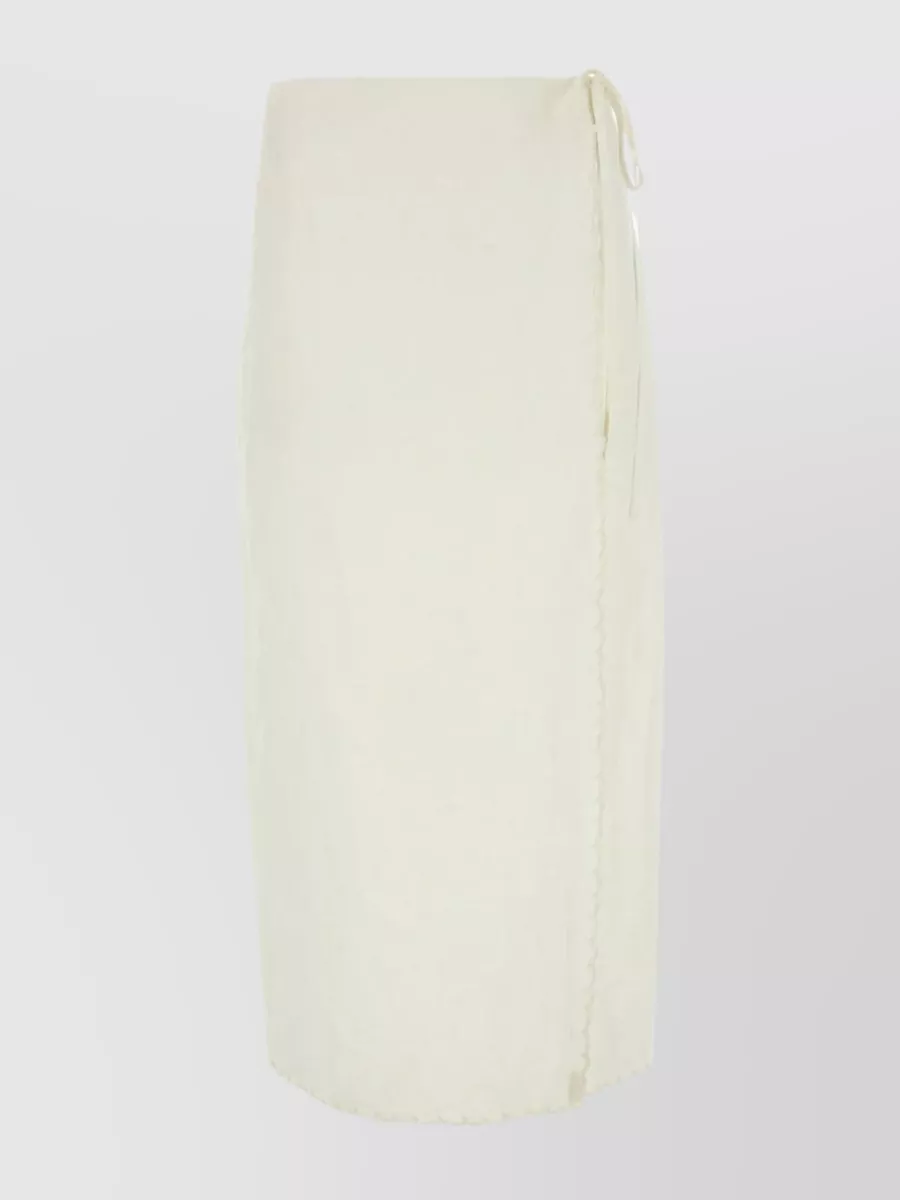 Shop Prada Linen Skirt With Delicate Lace Trim In Pastel