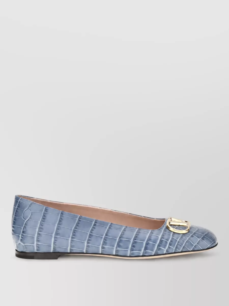 Valentino Garavani Croc-Effect Leather Ballerina Shoes