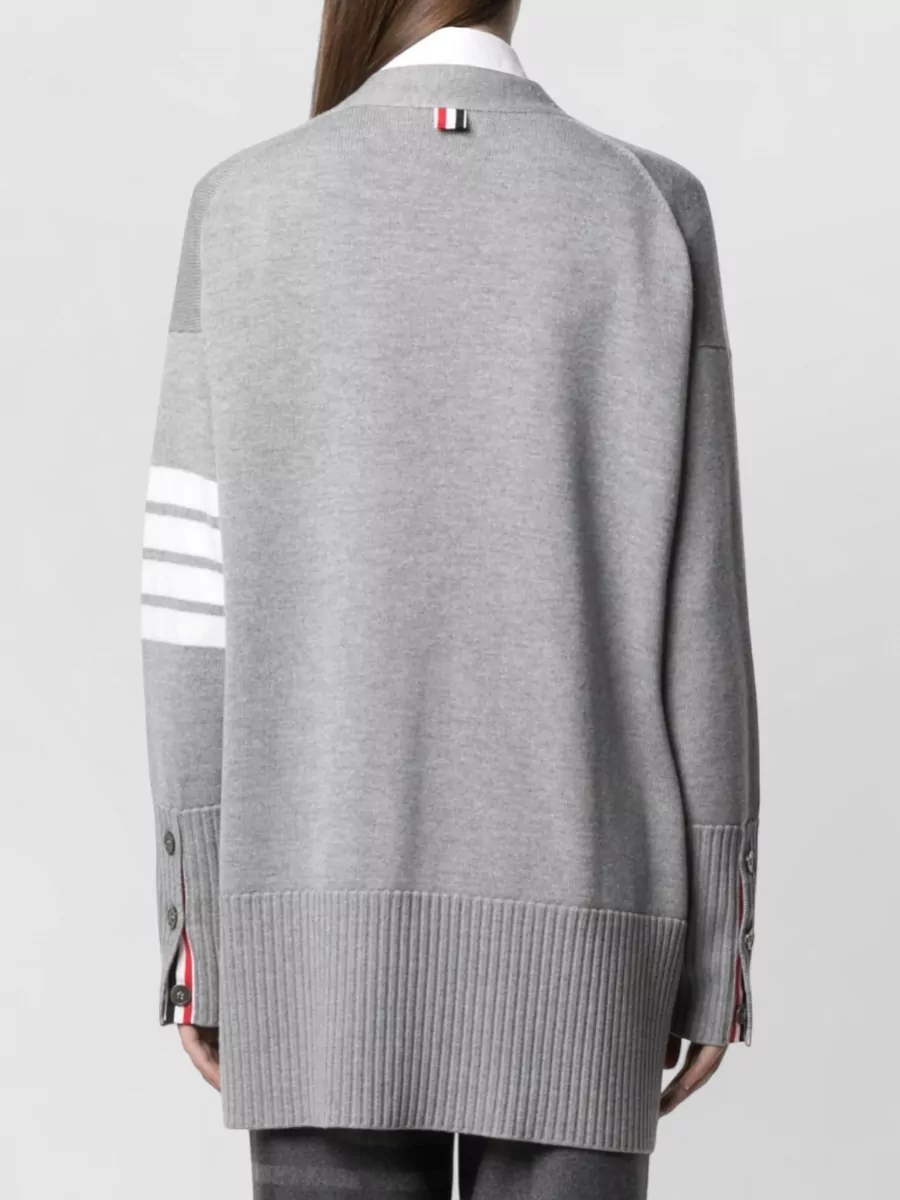 Thom Browne Fine-Knit Oversized V-Neck Wool Cardigan