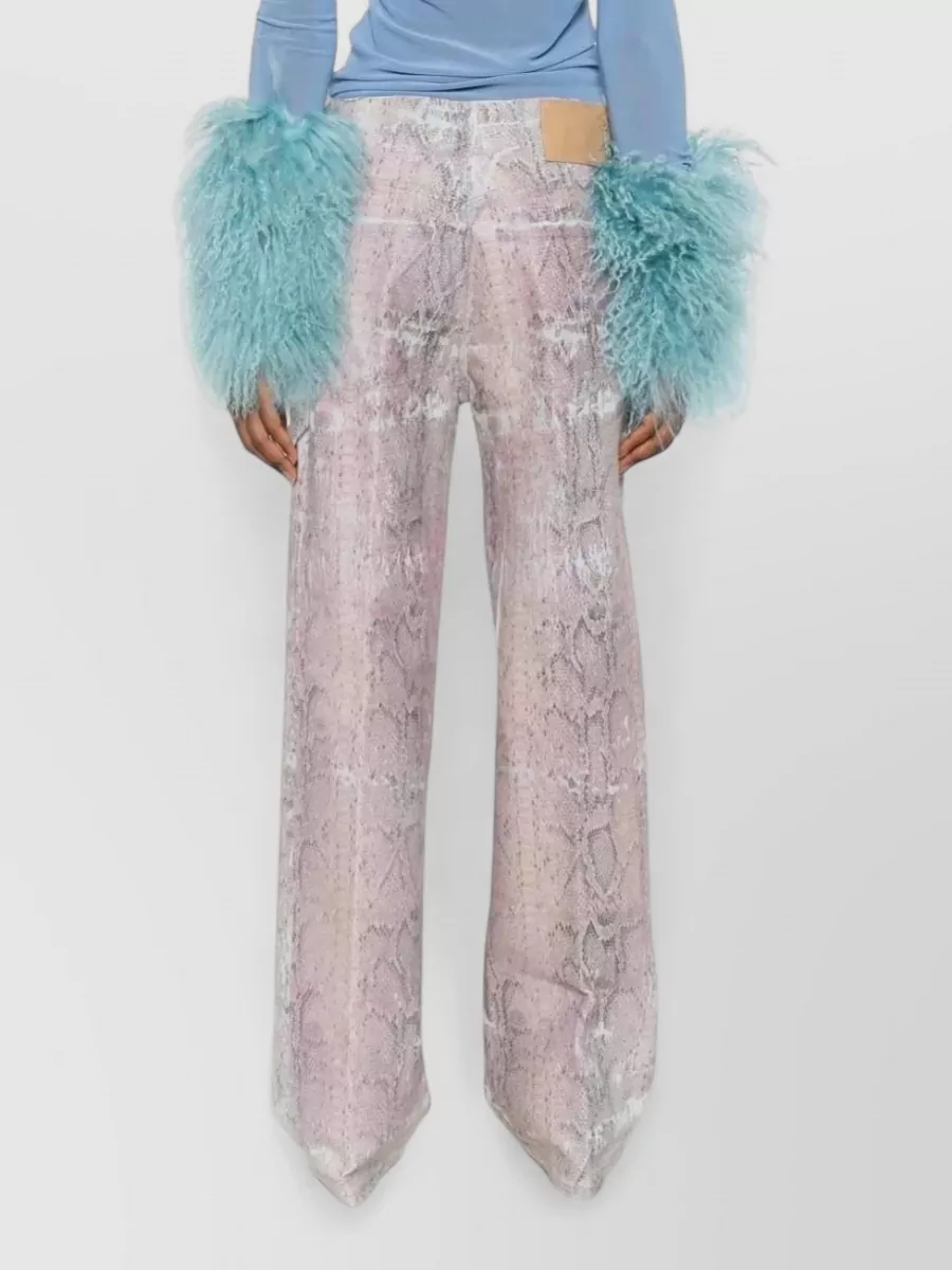 Haikure Wide Leg Snake Print Denim Trousers