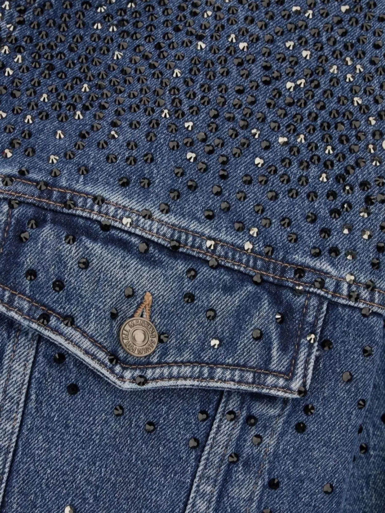 7 For All Mankind Denim Jacket With Rhinestone And Stud Embellishments In Blue