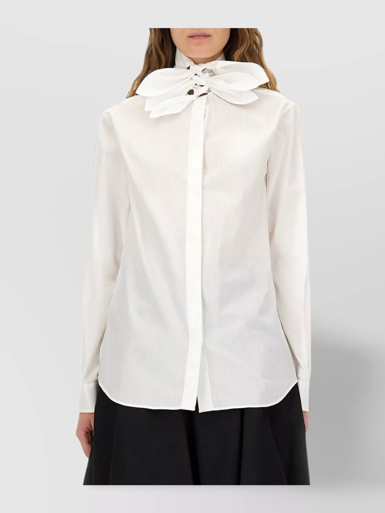 Moschino Long Sleeve High Collar Bow Shirt