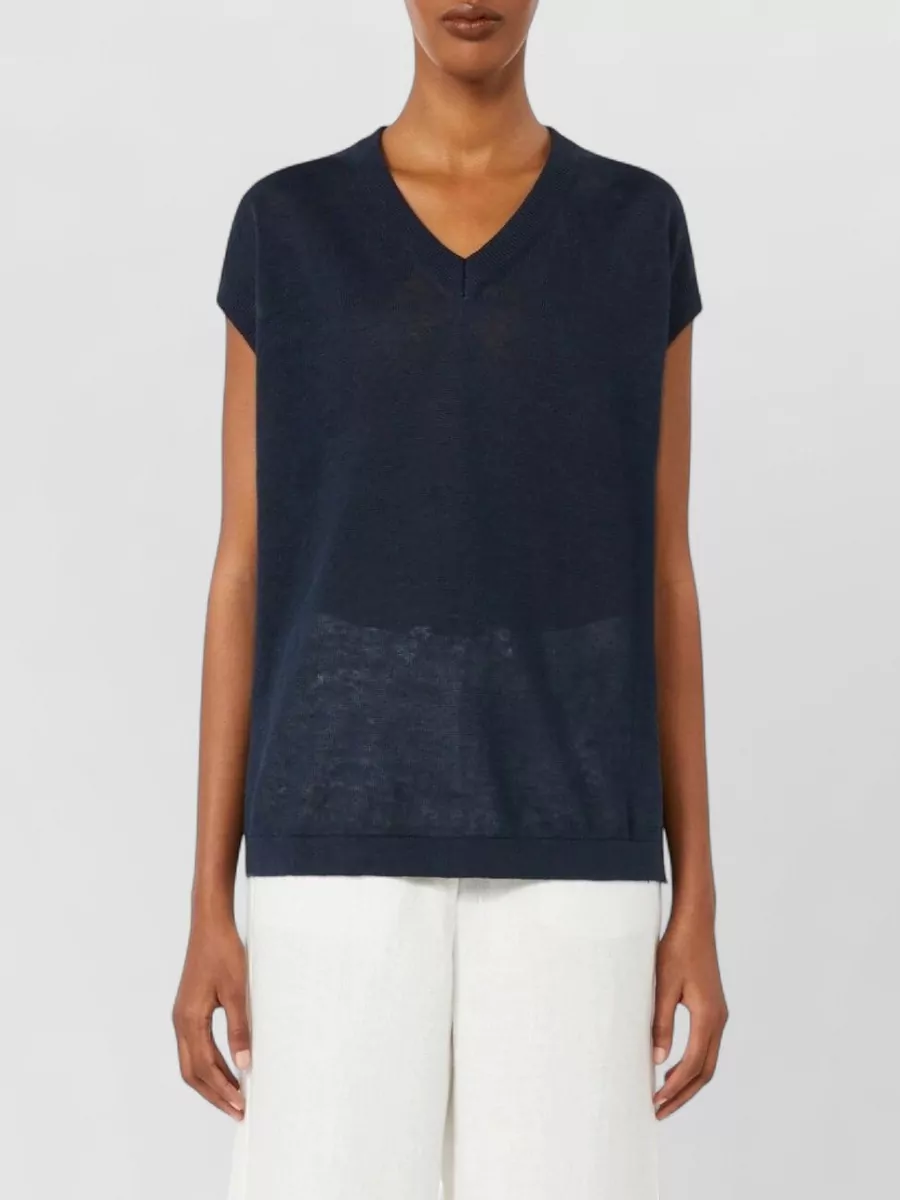 S Max Mara Linen V-Neck Knitted Vest