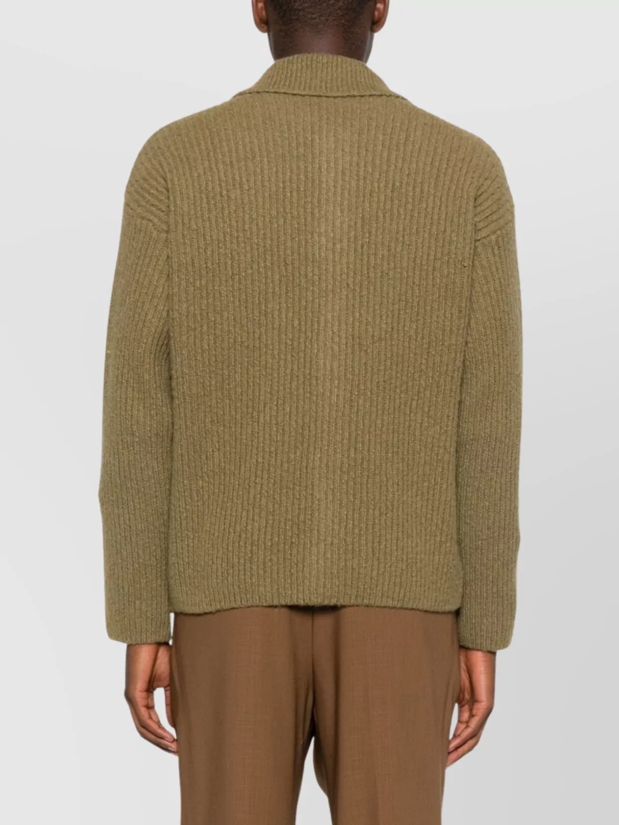 Ami Alexandre Mattiussi Collared Crewneck Sweater Ribbed Texture In Green