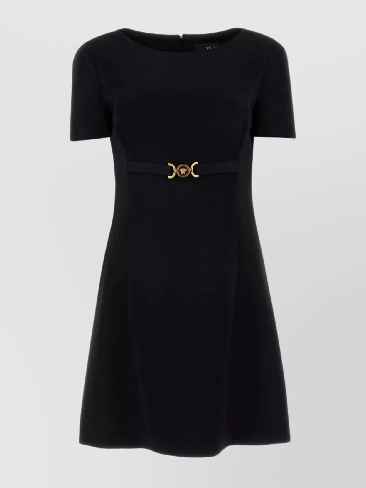 Shop Versace Mini Dress With Crew-neck And Flared Hemline In Black