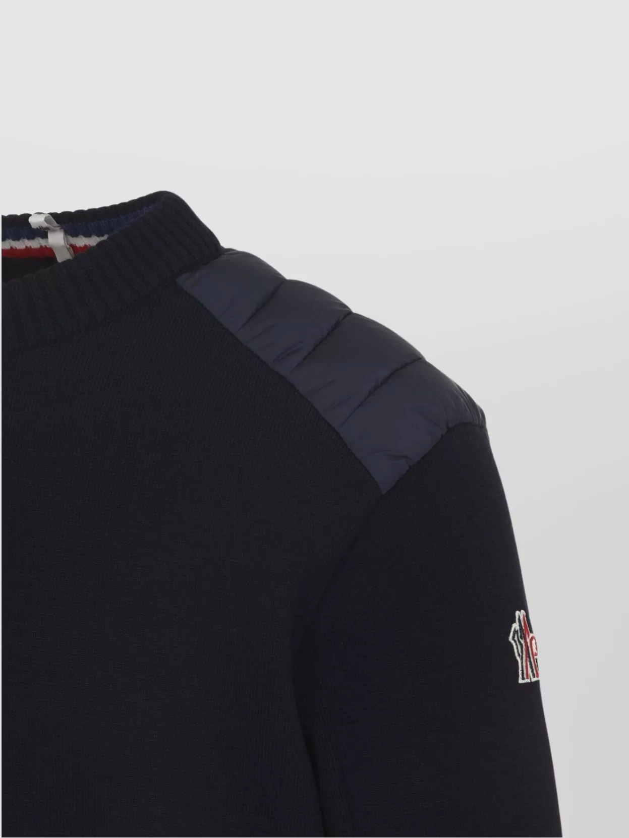 Moncler Grenoble Crew Neck Sweater With Quilted Shoulder Design