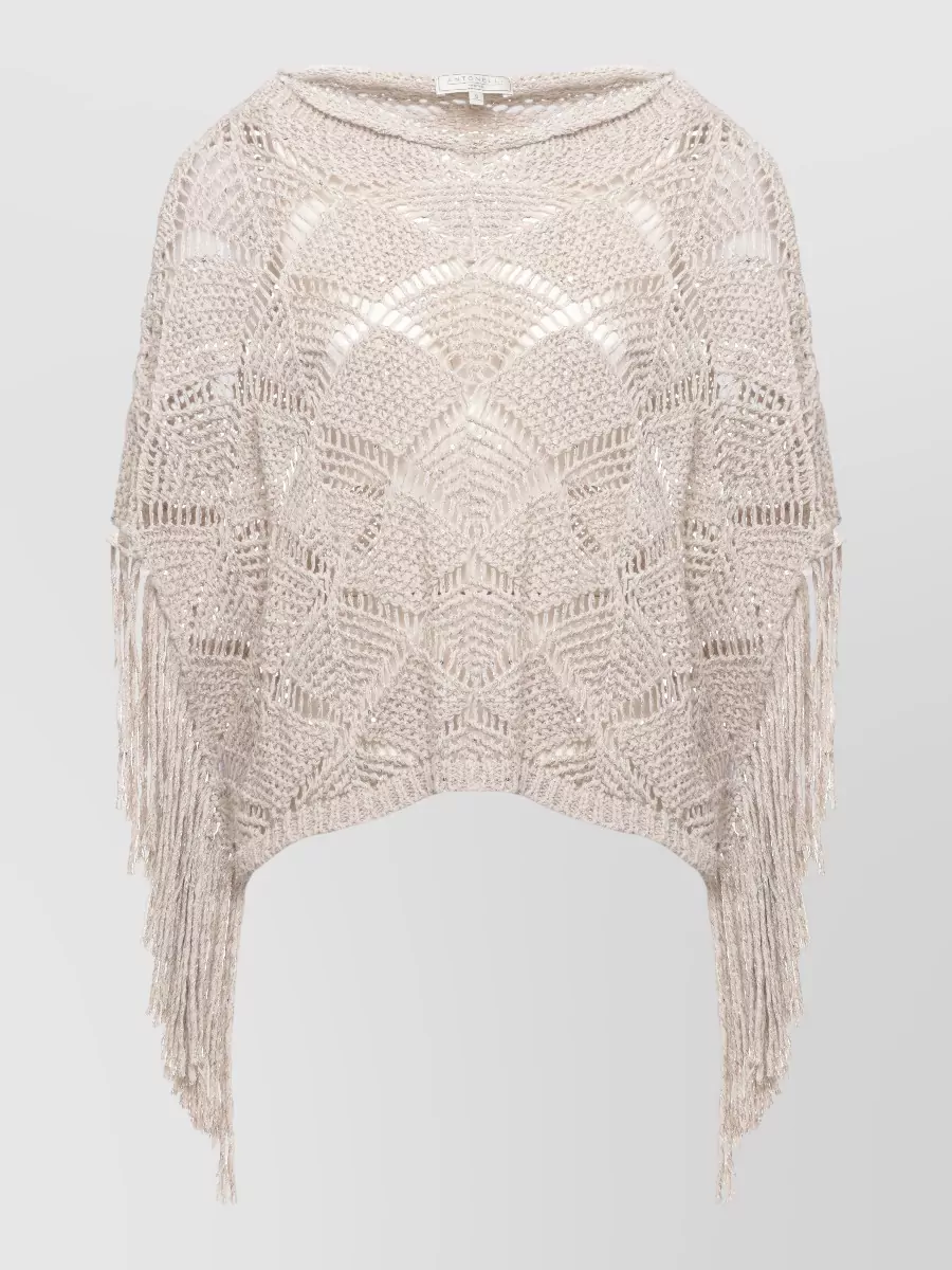 Antonelli Firenze Sequined Cutout Fringe Short-Sleeve Top